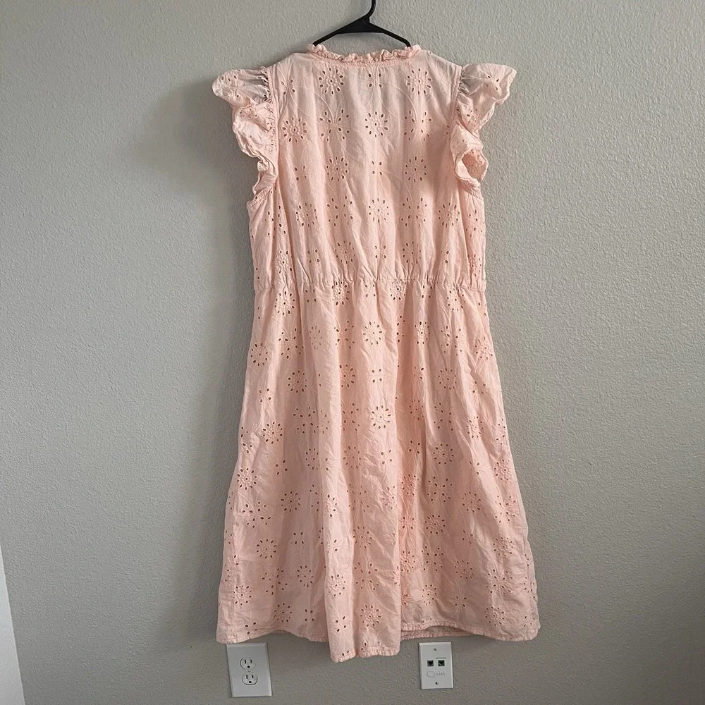 Eloquii Sz 18 Maxi Dress Eyelet Ruffle Flutter Sleeve Cinched Waist Blush Lined
